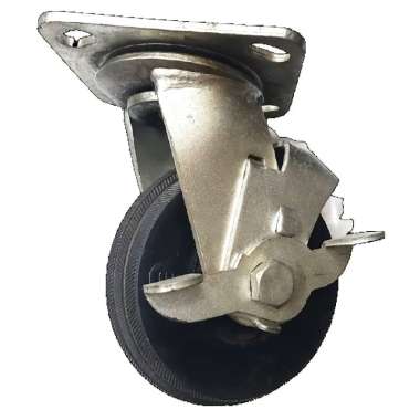 Roda Caster / Troly / Troli KARET 4 Inch Heavy Duty Rem ( Kunci ) DERSHENG Indonesia