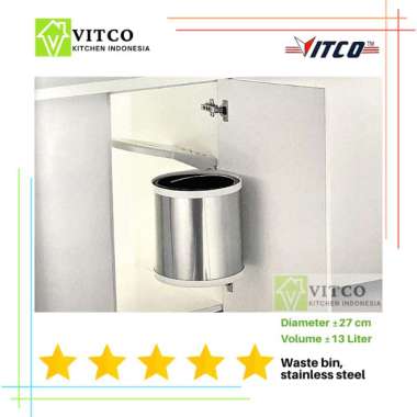VITCO Cabinet Waste Bin Stainless Steel / Tempat Sampah Lemari Dapur