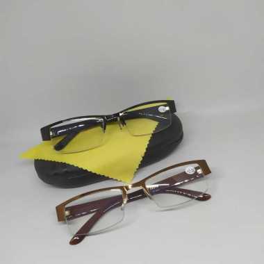 kacamata baca model half frame gantung free kotak dan lap kacamata plus175 hitam