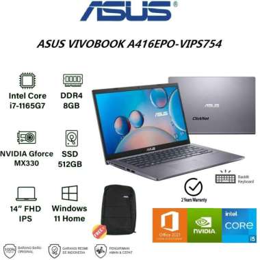 ASUS A416EPO-VIPS754 I7-1165G7 14" FHD IPS 8GB 512GB MX330 2GB W11 OHS