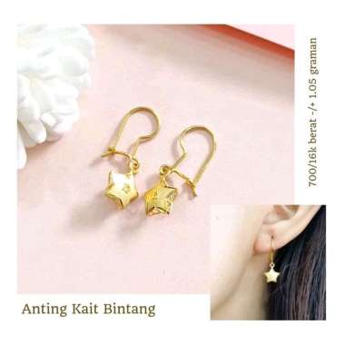 Anting Kait Motif Bintang Mewah Elegant Hadiah Ulang Tahun Emas Asli
