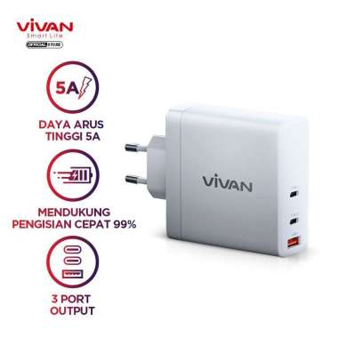 CHARGER VIVAN GaN04 140W 5A 2 X TYPE-C + QC 3.0 USB QUICK FAST CHARGING