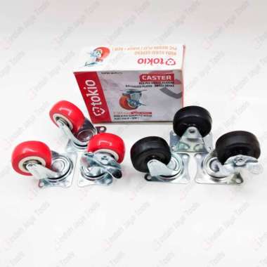 TOKIO Roda Caster 2 Inch Hidup Mati Rem Lemari Trolley Troli PVC PU Merah | MATI