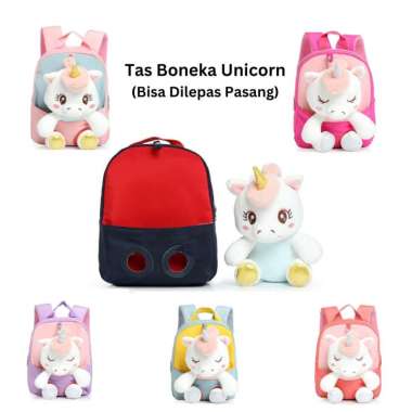 Tas Anak Sekolah Perempuan Paud TK Ransel Boneka Unicorn Kado Anak Biru