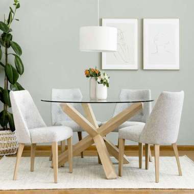 MODERN - set meja makan kaca bulat minimalis-dining chairs