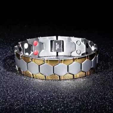 Gelang Kesehatan Pria Titanium Terapi Magnet sekaligus Perhiasan gold