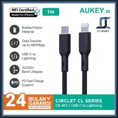 Kabel Charger iPhone Aukey CB-NCL1 USB-C to Lightning MFi 1m - 501676