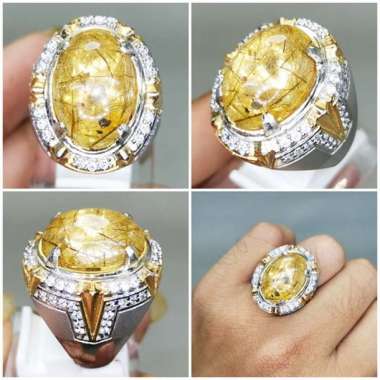 Cincin Batu Akik Kecubung Rambut Emas Bagus Kode 2335