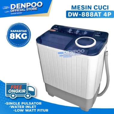 Denpoo DW 888 AT Twin Tub Mesin Cuci [8 Kg] Unit Only black white JABODETABEK
