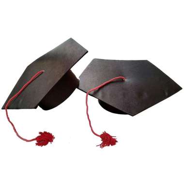 Mulyocreative Topi Wisuda Sekolah Topi Toga Wisuda Kelulusan Pita Tali Warna Merah / 1 Pcs Hitam
