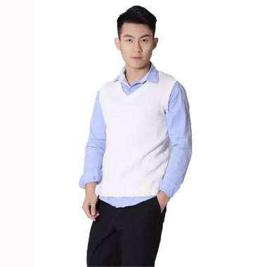 Rompi Pria Rajut Vneck Polos / Knit Vest Premium / Rompi Vneck Rajut Iyann- SWAN Putih XL