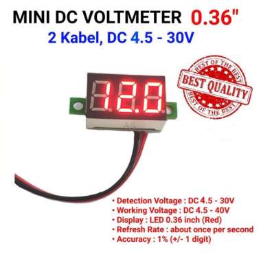 Volt Meter Digital Mini DC Tanpa Frame 2 Kabel 0.36 inch Warna Display LED Merah