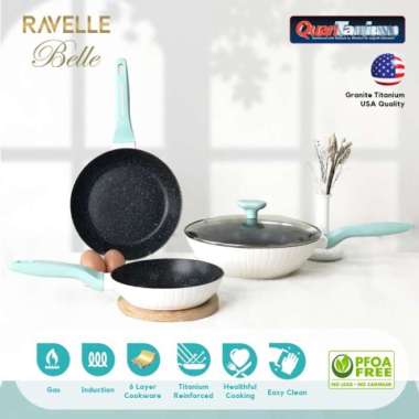RAVELLE BELLE Set 3 Pcs - Panci Masak Anti Lengket - Cookware Set - Tanpa Lid ORI 100% Multicolor