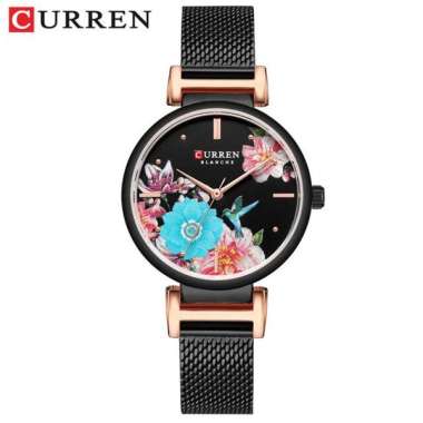 CURREN 9053 Jam Tangan Wanita Analog Stainless Steel Motif Vintage Hitam Stainless