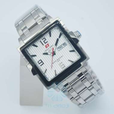 Swiss Army DHC+ Quartz Stainless SA 3813 Analog Tanggal Hari Jam Tangan Pria Silver Putih