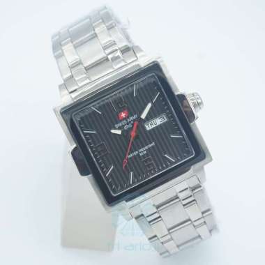 Swiss Army DHC+ Quartz Stainless SA 3813 Analog Tanggal Hari Jam Tangan Pria Silver Hitam