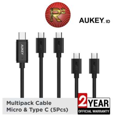 Aukey CB-TD2 Cable Micro USB &amp; USB C 2.0 [5pcs] Original Garansi Resmi Aukey