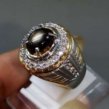 Cincin Akik Hitam Bangsing Black Safir Star 100% Original Hitam