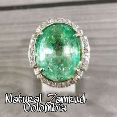Cincin Batu Permata Natural Zamrud Emerald Berly Ori Colombia Ring Perak Ist 24