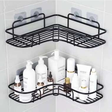 Rak Sudut Kamar Mandi Segitiga Stainless Steel Corner Bathroom Storage Rack Holder G49 Hitam