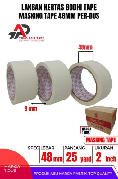 MASKING TAPE / LAKBAN KERTAS 48MM X 25YARD BODHI TAPE 1 DUS PUTIH