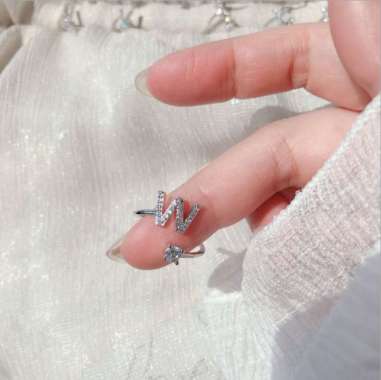 ONE-K59 Cincin Huruf Silver Abjad Huruf A-Z Stainless Inisial Nama Cincin Alphabet Wanita Fashion /