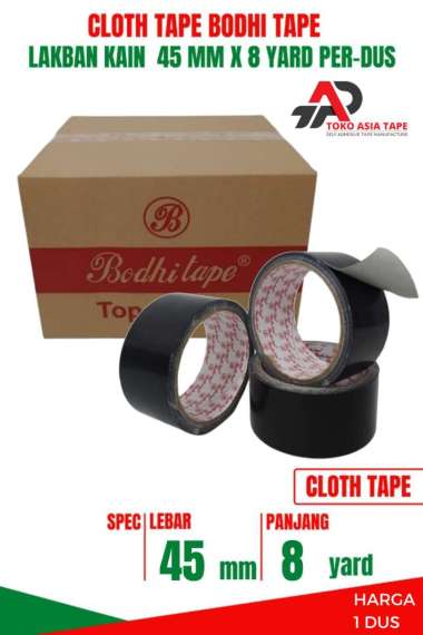 LAKBAN KAIN HITAM / CLOTH TAPE 45MM x 8YARD BODHI TAPE 1 DUS Hitam