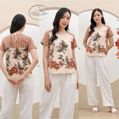 Evercloth Nexa Atasan Batik Wanita Lengan Pendek Blouse Wanita Atasan Wanita Jumbo