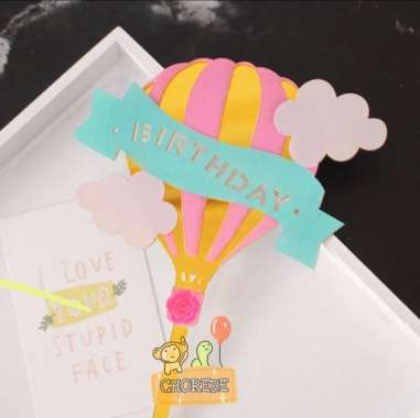Cake Topper Tusukan Hiasan Kue Acrylic Happy Birthday Awan Balon Udara