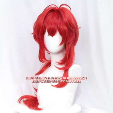 RAMBUT PALSU WIG COWO COWO PRIA PANJANG LURUS PANJANG MERAH RED WIG COSPLAY ANIME GAME GENSHIN IMPAC