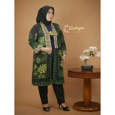 RIZKYA BATIK Outer Inka Paris Cardigan Batik Paris Free size Jumbo hijau