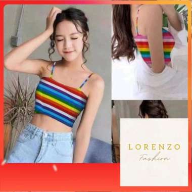 Tank Top Crop Beach Club Tank Top Crop Rainbow Tank Top Wanita Pink