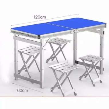 Meja Lipat Koper Kaki Kotak + 4 Kursi Biru