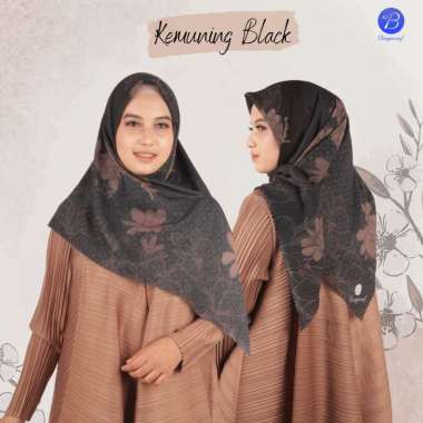 Banyuscarf Kemuning Hijab Square Print Motif Atau Jilbab Segi Empat Voal Ultrasoft Xilir Lasercut Ukuran 120 x 120 Premium Bukan Bella Square Pashmina Black