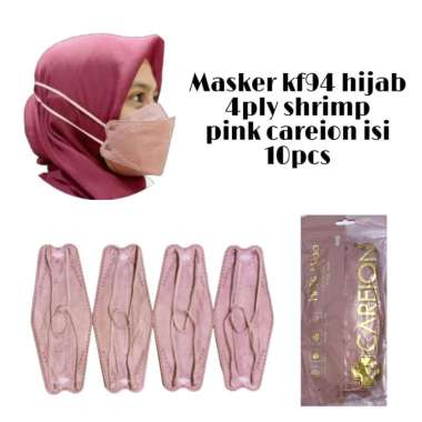 MASKER KF94 HIJAB HEADLOOP 4 PLY ISI 10 PCS CAREION 3D MASK WARNA DEWASA 1090 PINK SALEM