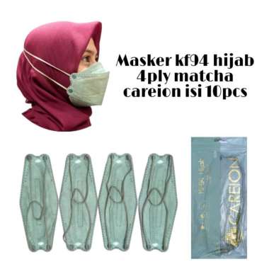 MASKER KF94 HIJAB HEADLOOP 4 PLY ISI 10 PCS CAREION 3D MASK WARNA DEWASA 1090 HIJAU MATCHA