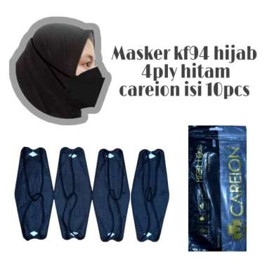 MASKER KF94 HIJAB HEADLOOP 4 PLY ISI 10 PCS CAREION 3D MASK WARNA DEWASA 1090 HITAM