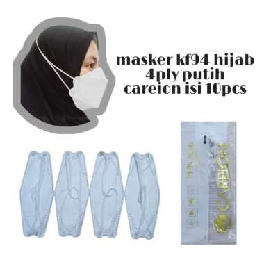 MASKER KF94 HIJAB HEADLOOP 4 PLY ISI 10 PCS CAREION 3D MASK WARNA DEWASA 1090 PUTIH