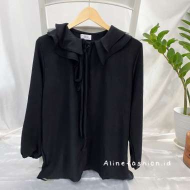Aline - Megumi Top Blouse - Blouse Wanita Korea- Atasan Muslim - Bahan Crinkle Airflow Black