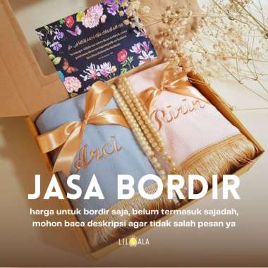 TAMBAHAN BORDIR NAMA custom murah pada sajadah untuk kado kawin, tahlilan, akikah, 40 harian Bordir 