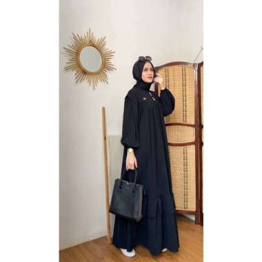 Kalla Gamis Wanita Crinkle Airflow Import Dress Jumbo Lengan Panjang Karet Baju Wanita Kekinian LD 1