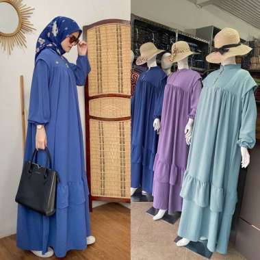 Kalla Gamis Wanita Crinkle Airflow Import Dress Jumbo Lengan Panjang Karet Baju Wanita Kekinian LD 1