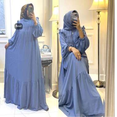 Kalla Gamis Wanita Crinkle Airflow Import Dress Jumbo Lengan Panjang Karet Baju Wanita Kekinian LD 1