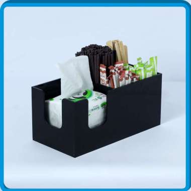 Acrylic Tissue Box and Straw Organizer Black