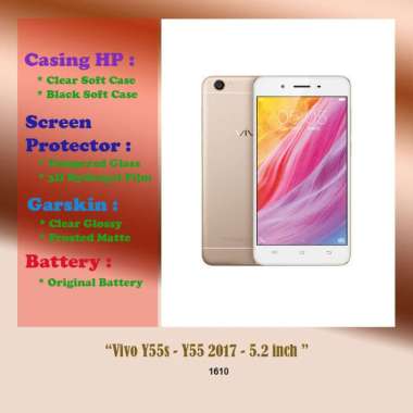Vivo Y55s - Y55 2017 - 5.2 inch - Case - Screen Protector - Battery - Dll Clear Hard Case