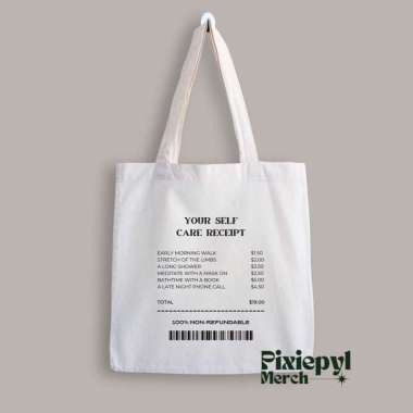 Pixiepyl Tas Tote Bag Aesthetic Self Card Receipt Premium Canvas Putih