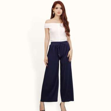 Celana Kulot kaki lebar wanita gaya korea model ploi flisket lidi - Jfashion Bonita Navy