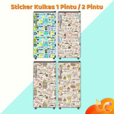 STIKER KULKAS 1 PINTU DAN 2 PINTU - Coffee Pattern