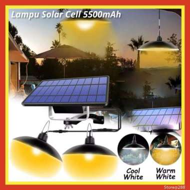 Lampu Solar Cell Panel Teras Rumah LED Tenaga Surya Gantung Bohlam Warm White