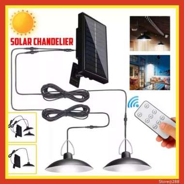 Lampu Solar Cell Panel Teras Rumah LED Tenaga Surya Gantung Bohlam Remote 2 Lampu
